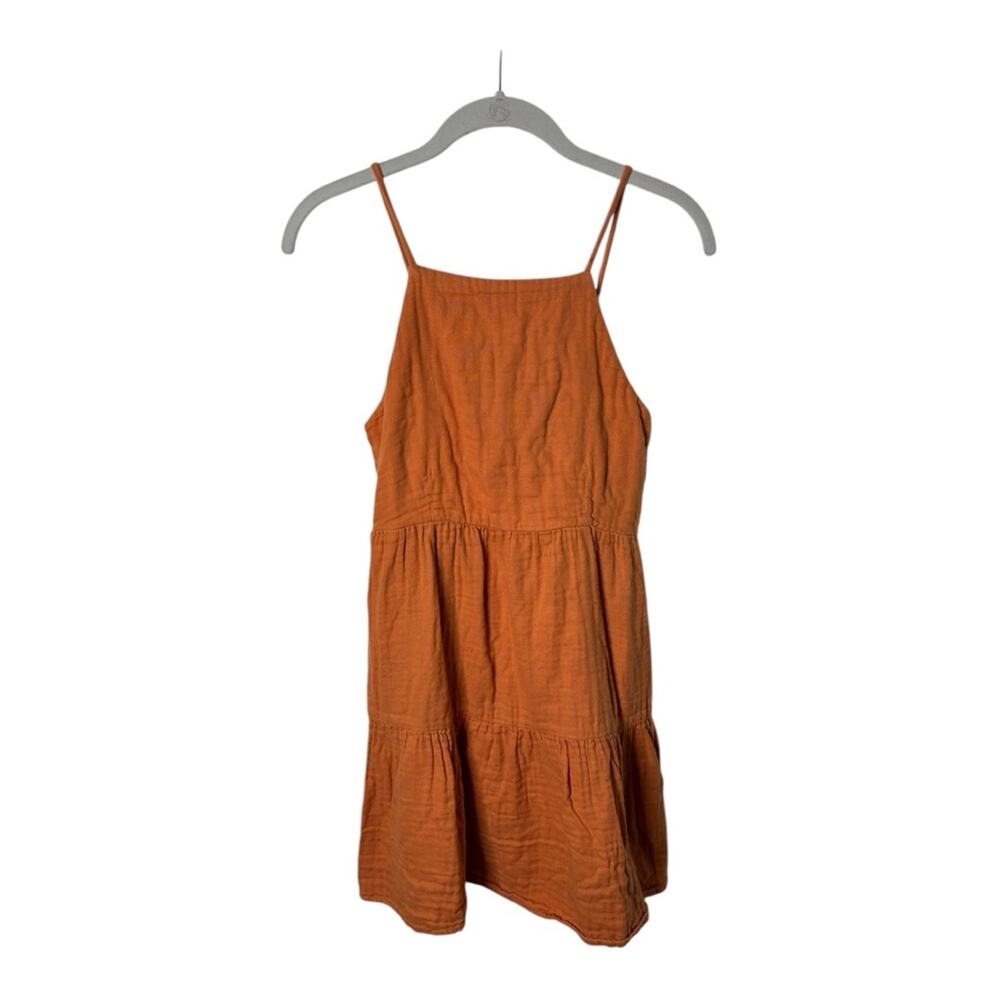 Louna Burnt Orange Square Neck Tiered Ruffle Mini Dress Open Back XS